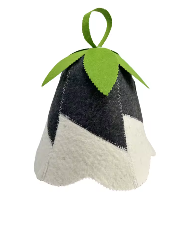 Two-tone wool bell-shaped sauna hat with leaf detail